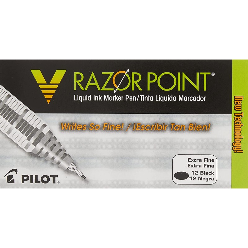 PILOT V Razor Point 액체 잉크 마커, 엑스트라 파인 포인트, 블랙 잉크, 12개(11020), 다스