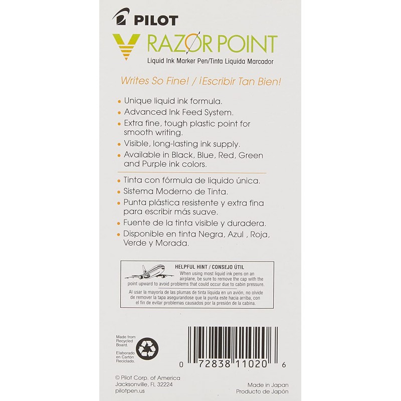 PILOT V Razor Point 액체 잉크 마커, 엑스트라 파인 포인트, 블랙 잉크, 12개(11020), 다스