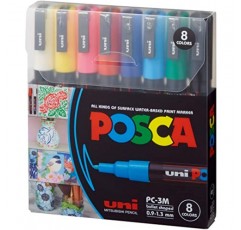 Posca 아크릴 페인트 마커 세트, 8색 미세, PC-3M, 버전 2(PC3M8SET)