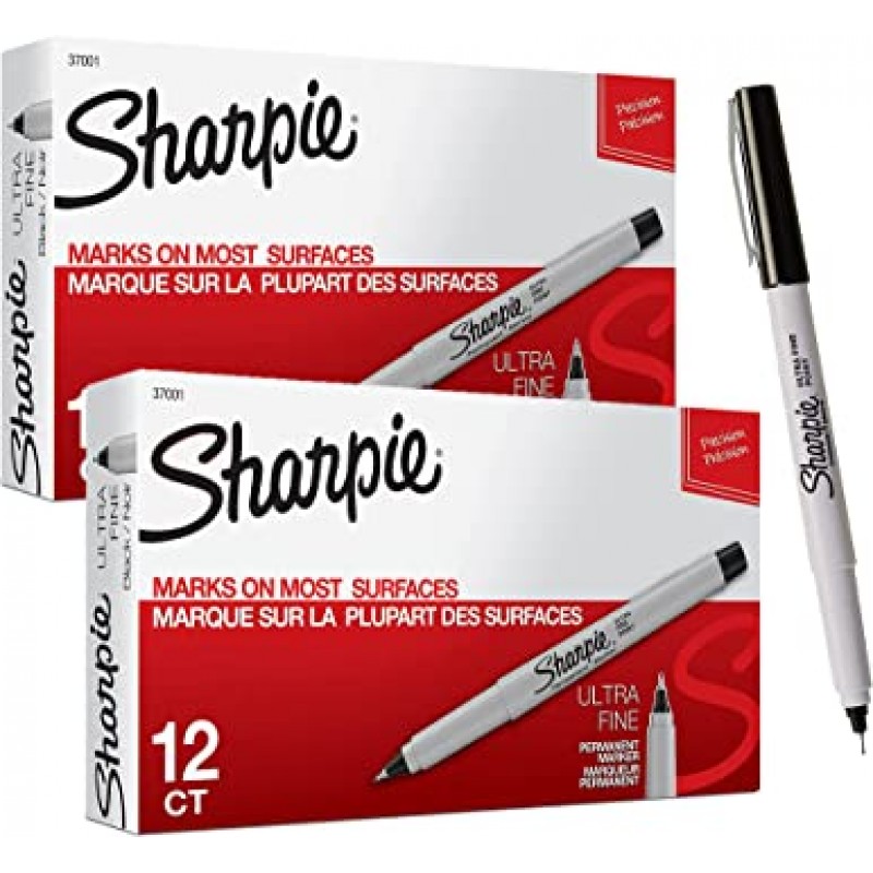 Sharpie 37001 영구 마커, 울트라 파인 포인트, 블랙, 24개