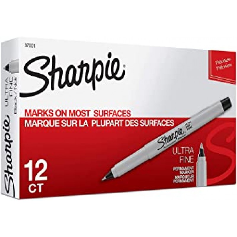 Sharpie 37001 영구 마커, 울트라 파인 포인트, 블랙, 24개