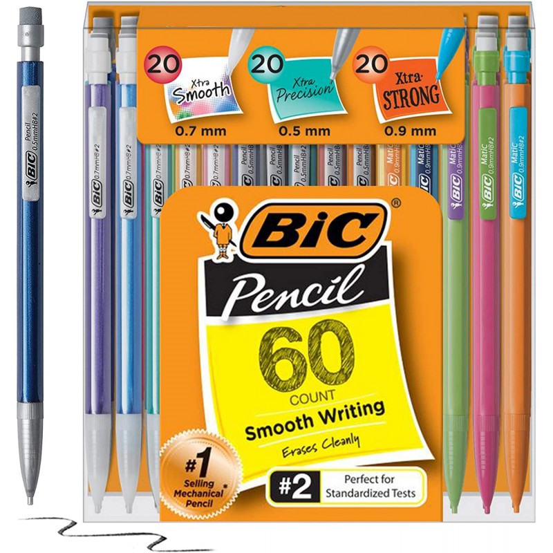 BIC 버라이어티 팩, 다양한 크기, 0.5mm, 0.7mm, 0.9mm, 그래파이트 연필 60개