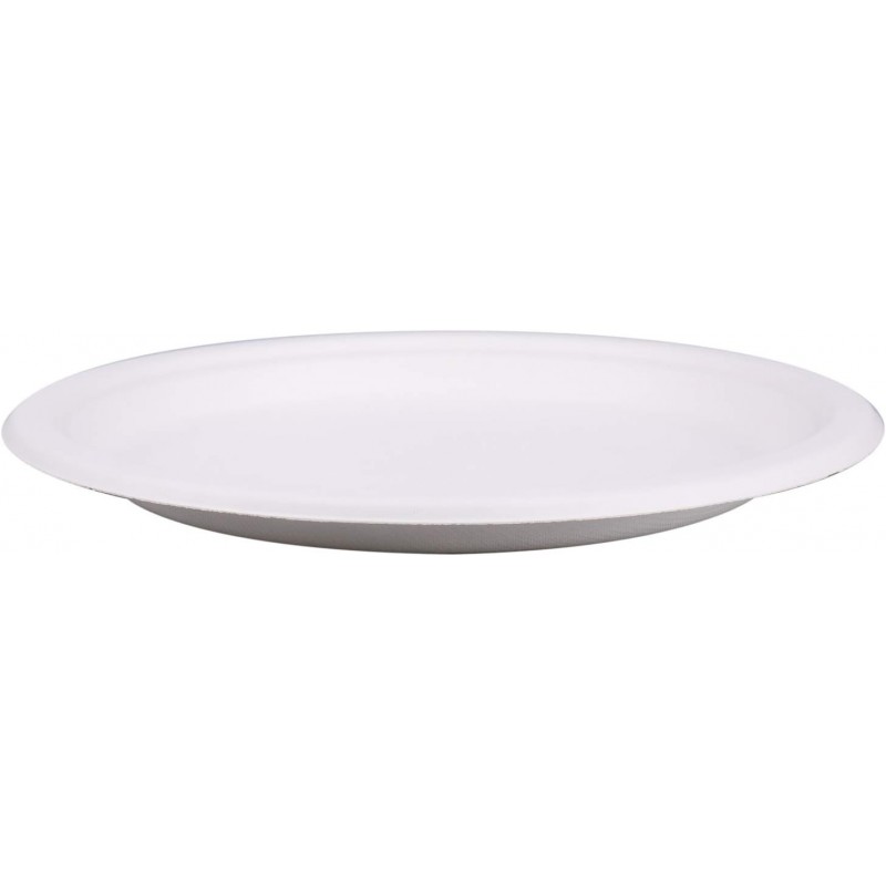 Lawei 슈퍼 리지드 종이접시 사탕수수로 만든 흰색 일회용 바개스 플레이트 200개 225 x 20mm