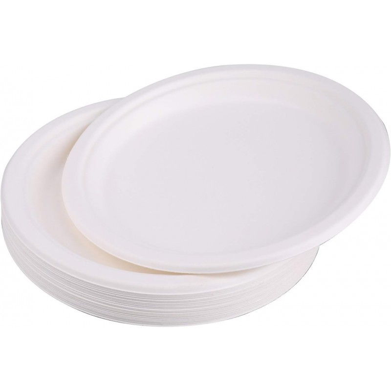 Lawei 슈퍼 리지드 종이접시 사탕수수로 만든 흰색 일회용 바개스 플레이트 200개 225 x 20mm