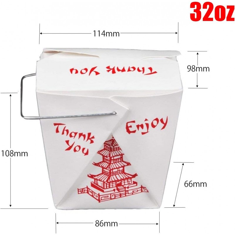【32oz 20개】 Chinese Take Out Boxes/ 차이니즈 테이크 아웃 박스 pagoda 무늬 핸들 첨부 Placer
