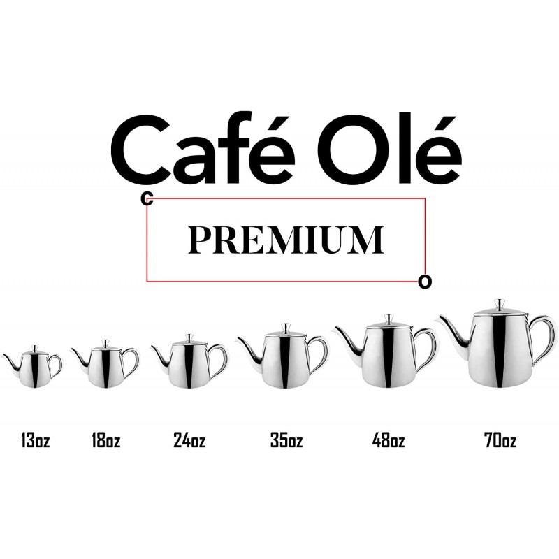 Café Olé PT-018 프리미엄 주전자 - 스테인리스 스틸, 18온스, 스테이 쿨 할로우 핸들 실버