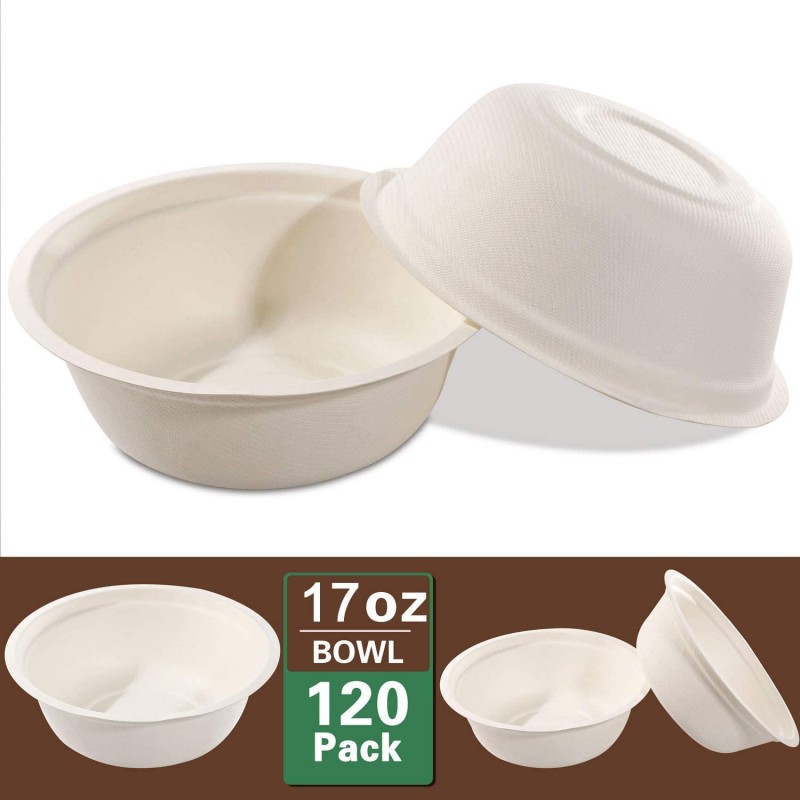 Nervure 120PCS 생분해성 종이 Bowls-17OZ-100% 사탕수수 섬유로 제작, 전자레인지 안전