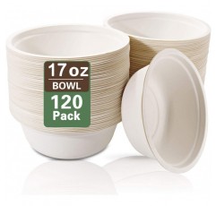 Nervure 120PCS 생분해성 종이 Bowls-17OZ-100% 사탕수수 섬유로 제작, 전자레인지 안전