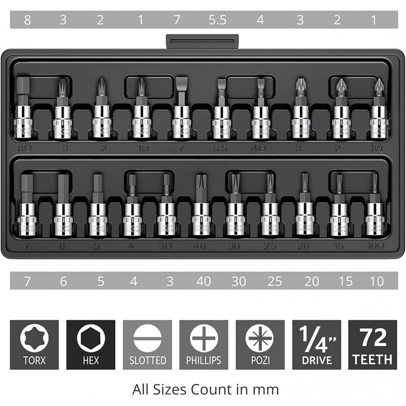 ESynic Professional 46Pcs 메트릭 소켓 래칫 렌치 세트 드라이버 비트 메트릭 세트