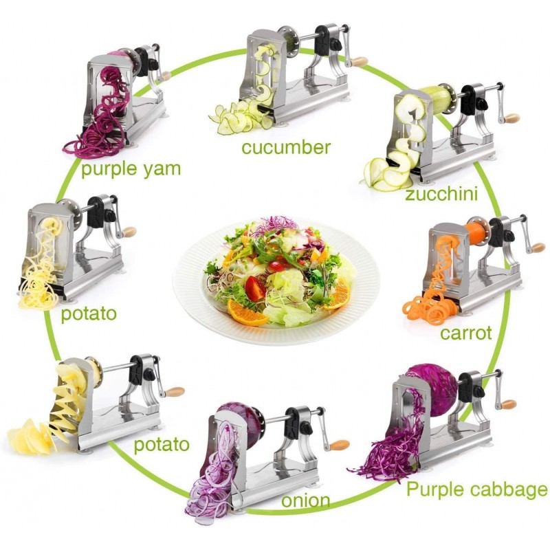 WellToBe 6날 야채 스파이럴라이저 나선형 슬라이서 채소 파스타 스파게티 메이커