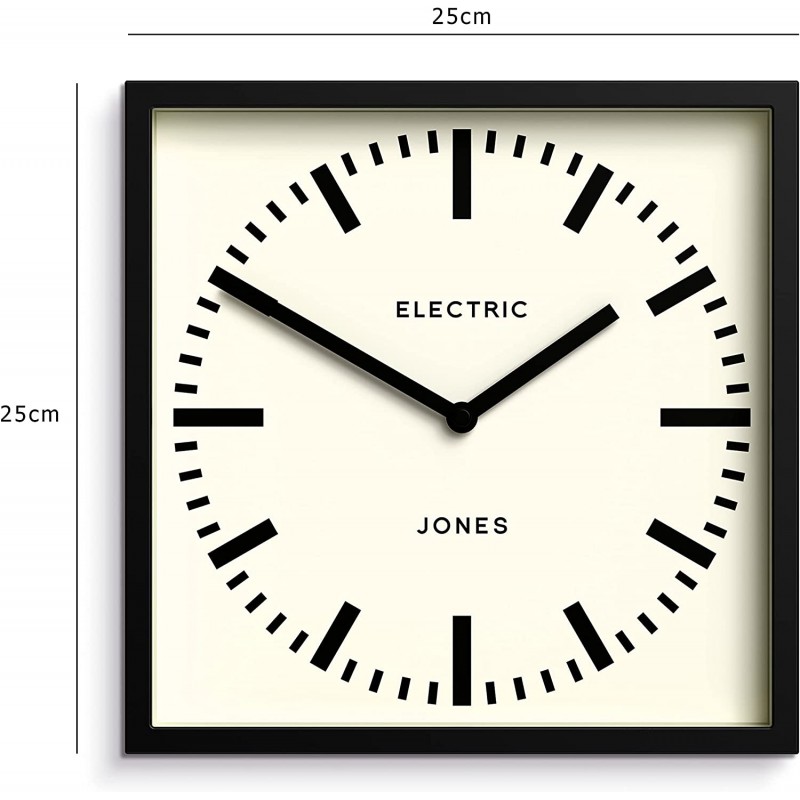 JONES CLOCKS 영국 레트로 사각 벽시계 Box Railway Dial 블랙