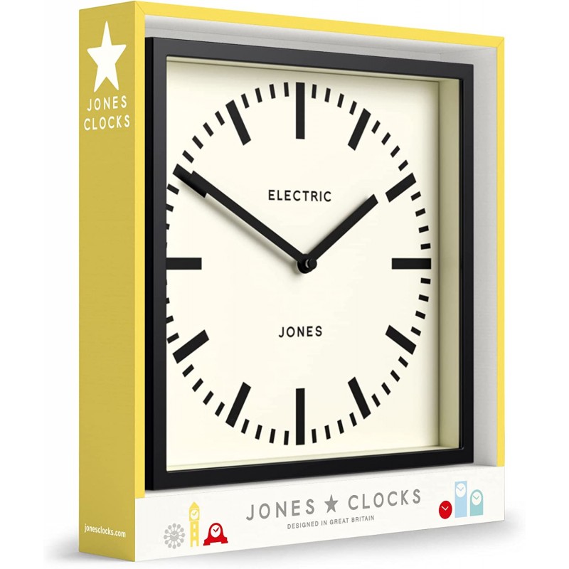 JONES CLOCKS 영국 레트로 사각 벽시계 Box Railway Dial 블랙
