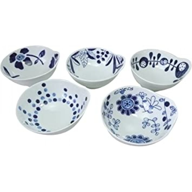 서일본 도자기 아리타산 도자기 5무늬 세트 백색/감색 약 직경 13.5×최대 폭 14.3×높이 7.3㎝ 20327287