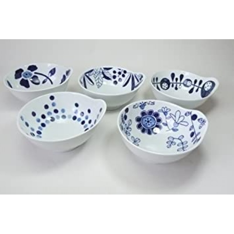 서일본 도자기 아리타산 도자기 5무늬 세트 백색/감색 약 직경 13.5×최대 폭 14.3×높이 7.3㎝ 20327287
