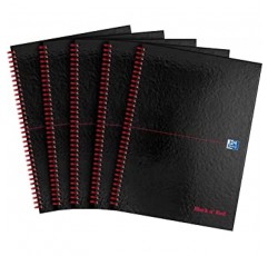 OXFORD BLACK N RED A4 천공 광택 하드백 와이어바운드 룰드 노트북 5개들이 팩