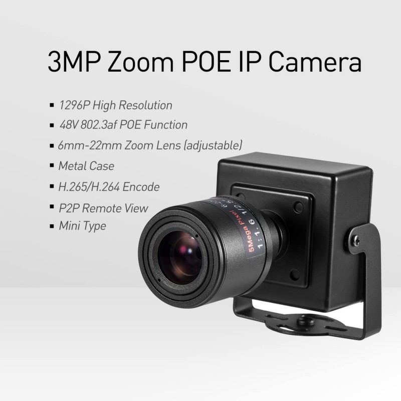 REVOTECH 줌 미니 POE IP 카메라, HD 3MP 실내 보안 카메라 6-22mm