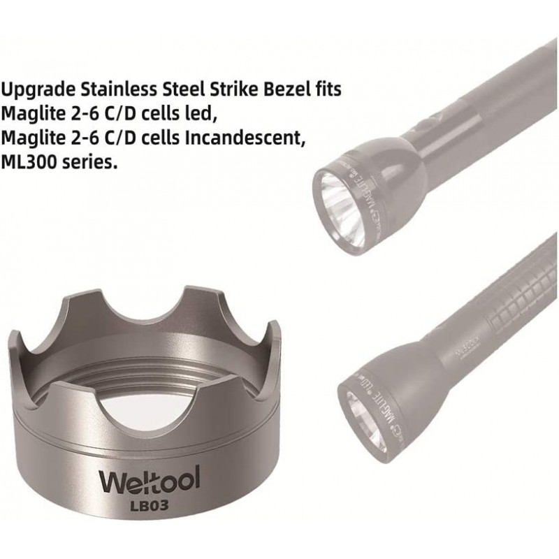 Weltool LB03 Maglite C 또는 D 손전등 스트라이크 베젤 블랙 셀 손전등 ML300L 및 ML300 LX LED