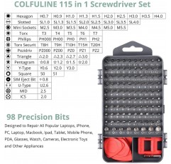 COLFULINE 스크루드라이버 세트, 115 in 1 정밀 기계 도구 세트 다기능 이동식 전화 비트 수리 도구 키트