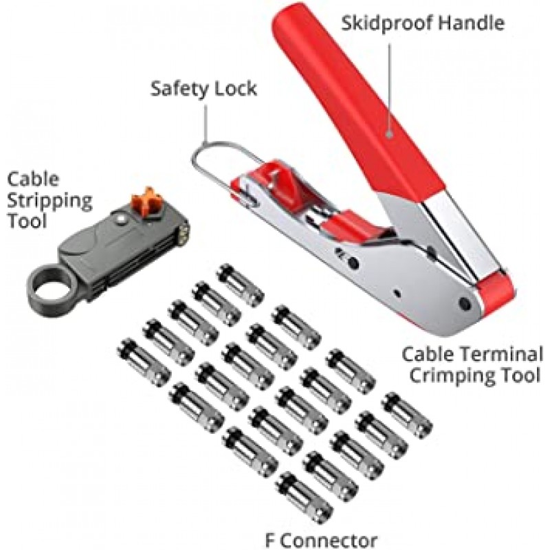 Proster 압착도구 세트 와이어 스트리퍼 및 20 F형 커넥터 크림퍼 동축 케이블 스트리핑 도구