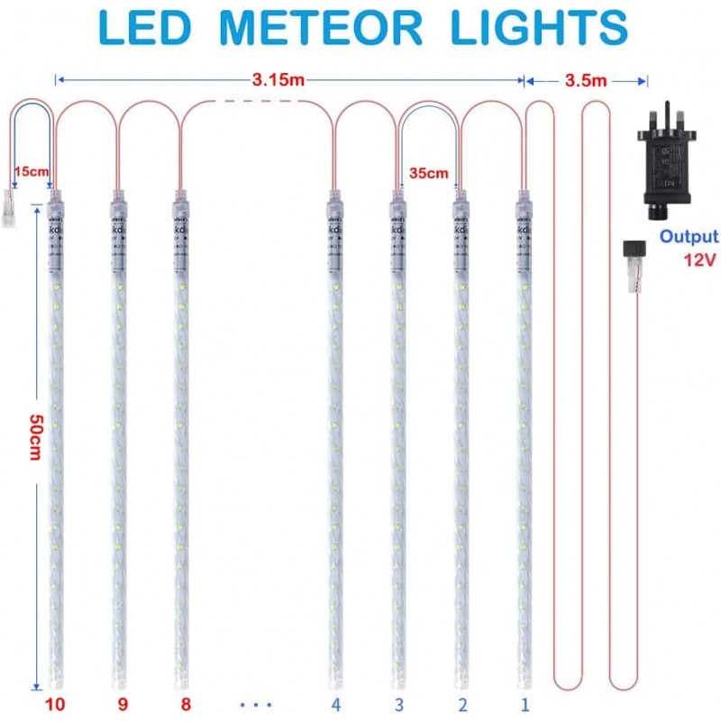 ohCome 비 드롭 조명 50cm 10 나선형 튜브 540 led 방수 고드름 강설 문자열 결혼식 할로윈 정원 조명