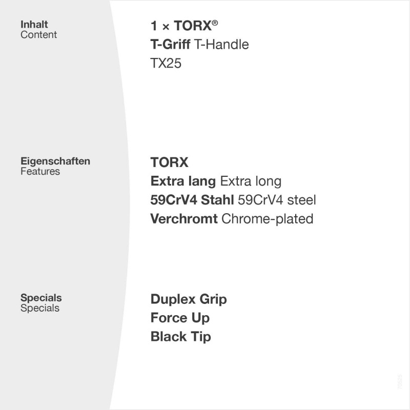 TORX 70525 T 핸들 스크루드라이버 TX25 이중 그립 포함 150mm