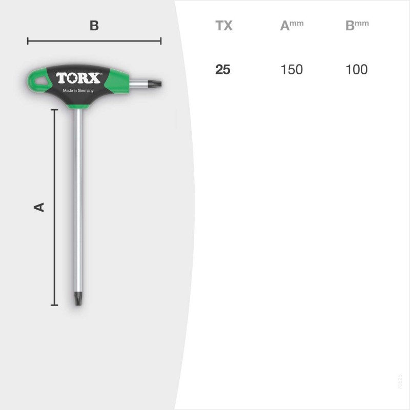 TORX 70525 T 핸들 스크루드라이버 TX25 이중 그립 포함 150mm