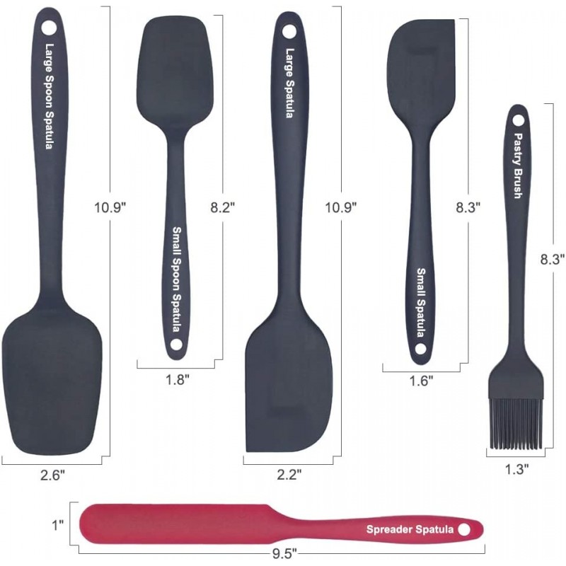 내열 베이킹용 실리콘 주걱, 믹싱 스푼, 붙지 않는 고무 주걱 주방 용품 세트 6개, 식기 세척기 안전