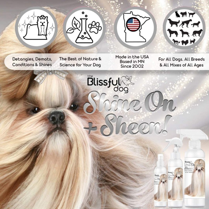 The Blissful Dog Shine-On + Sheen Coat Spray, 올 내추럴, 리브인 컨디셔너, 8온스/ 237ml