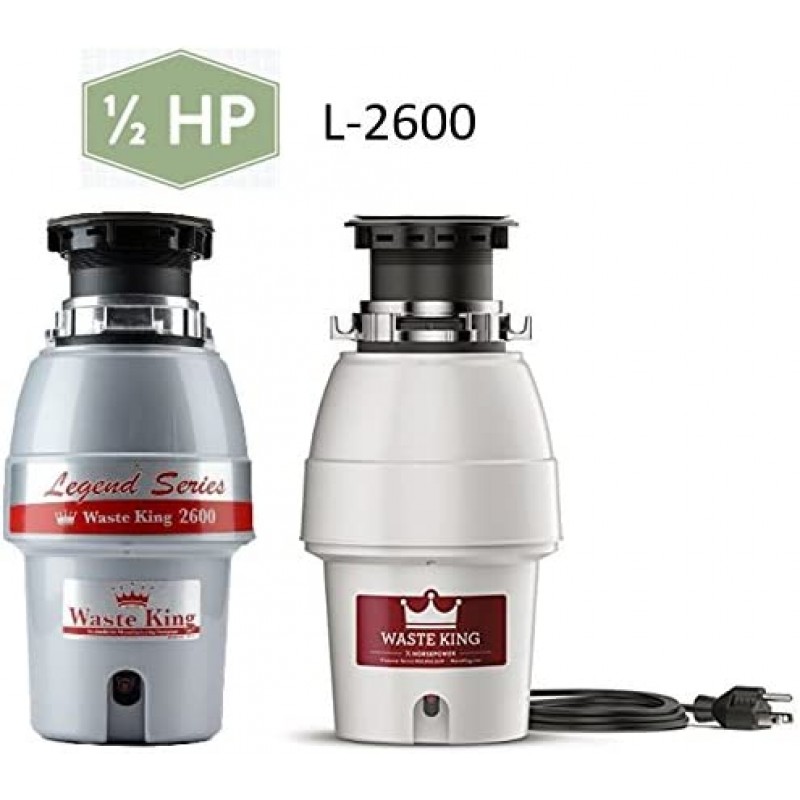 Waste King 레전드 시리즈 1/2 HP 전원 코드로 연속 공급 쓰레기 처리(L-2600) 1개
