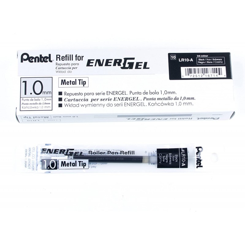 Pentel 펜텔 1.0mm 에너젤 리필 - 블랙 12개 팩 (LR10-A)