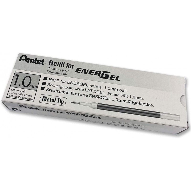 Pentel 펜텔 1.0mm 에너젤 리필 - 블랙 12개 팩 (LR10-A)