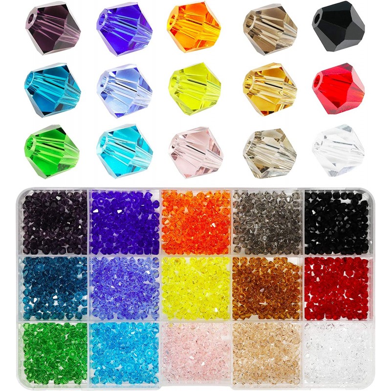 BALABEAD 목걸이 보석 만들기 크리스탈 유리 구슬 DIY 공예 4mm/15색(총 1500pcs)
