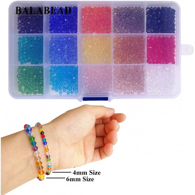 BALABEAD 목걸이 보석 만들기 크리스탈 유리 구슬 DIY 공예 4mm/15색(총 1500pcs)