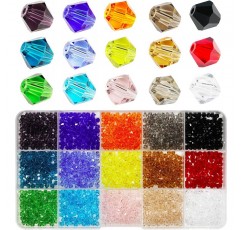 BALABEAD 목걸이 보석 만들기 크리스탈 유리 구슬 DIY 공예 4mm/15색(총 1500pcs)