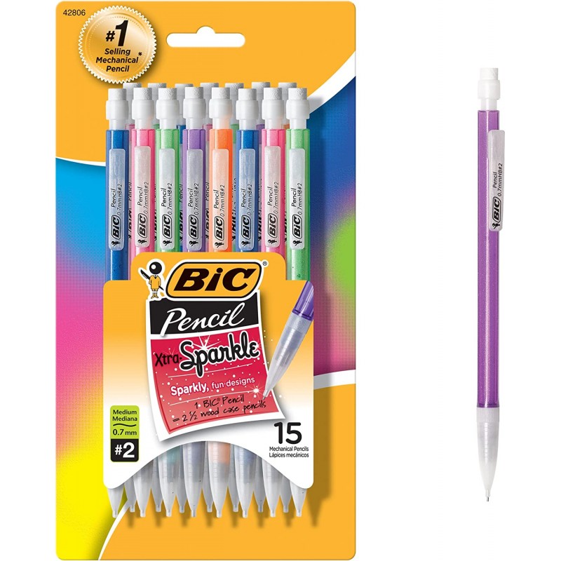 BIC Xtra-Sparkle 샤프 펜슬, 미디엄 포인트(0.7mm), 다채로운 배럴이 있는 재미있는 디자인, 15개