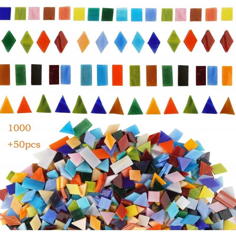 Lanyani 모자이크 프로젝트 다채로운 스테인드 글라스 유리 공예 1050pcs(불투명)
