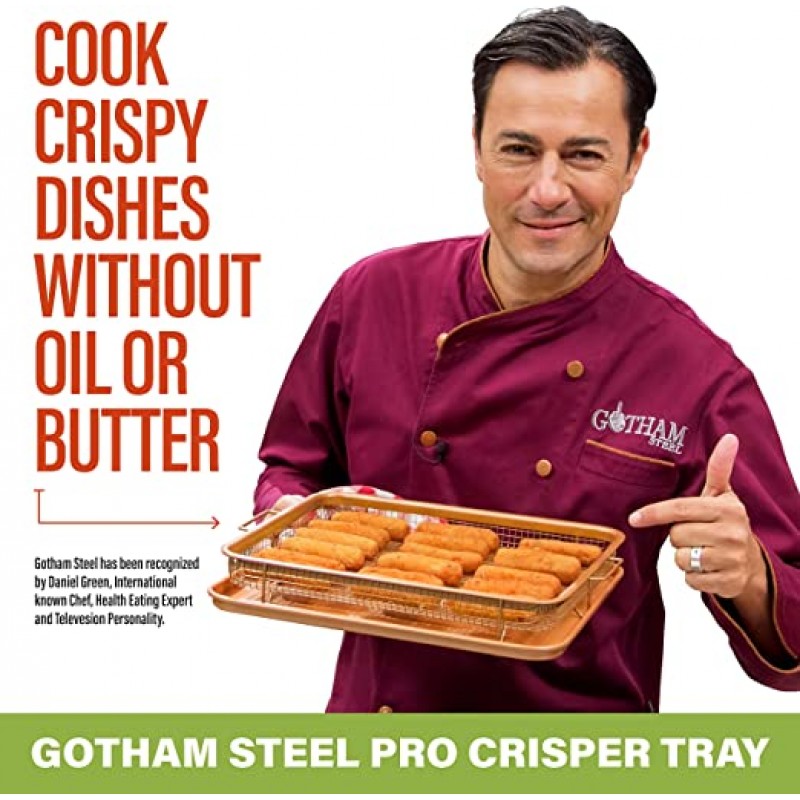 Gotham Steel Pro 붙지 않는 크리스퍼 트레이 티타늄 세라믹 높은 에어 프라이 베이킹 트레이 XL  - 2피스 세트