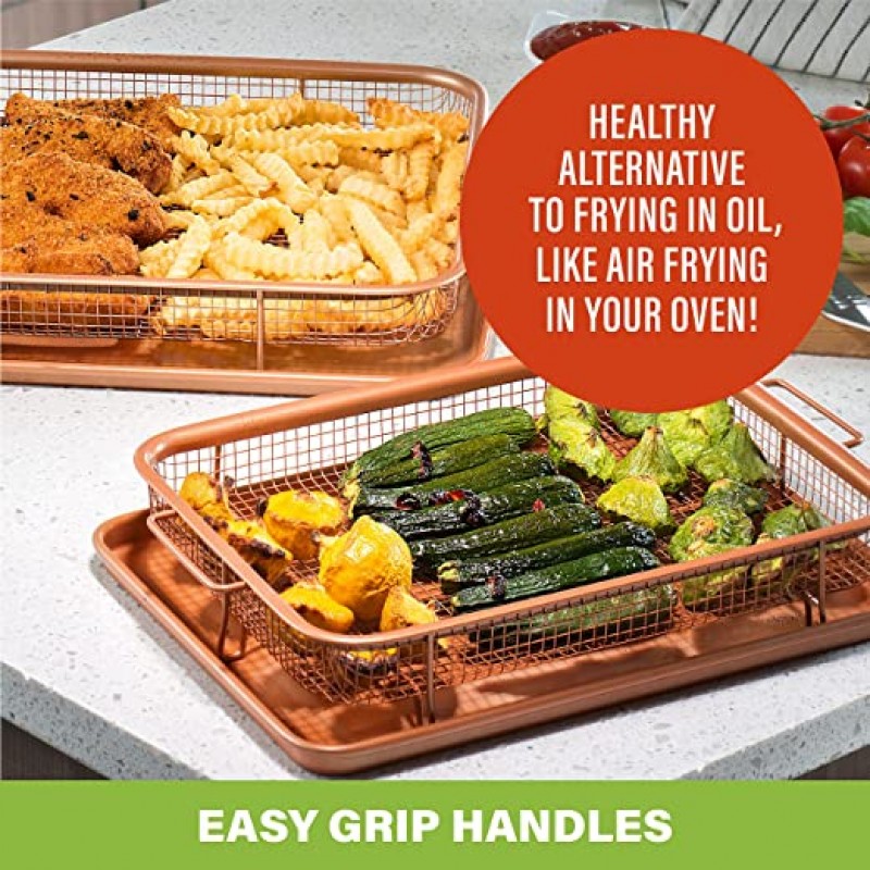 Gotham Steel Pro 붙지 않는 크리스퍼 트레이 티타늄 세라믹 높은 에어 프라이 베이킹 트레이 XL  - 2피스 세트