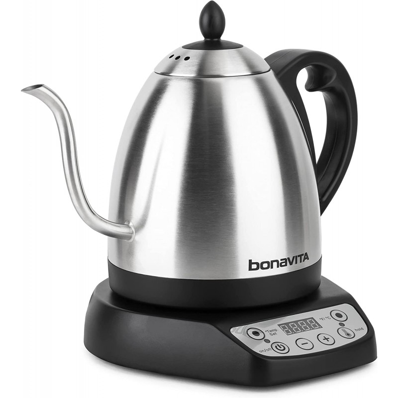 Bonavita 보나비타 1L 디지털 가변 온도 구즈넥 전기 주전자 커피 추출 및 차 정확한 붓기 ​​제어, 6가지 사전 설정 온도, 1000와트