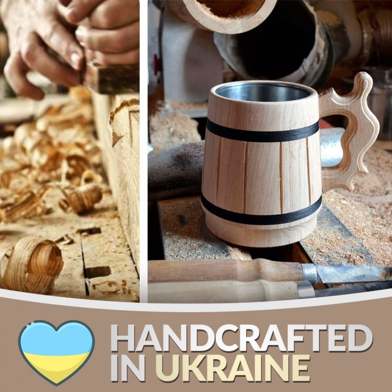 마이팬시크래프트 MyFancyCraft 우드 맥주 머그잔 상자 스테인레스 스틸 컵 남성 기념품 수제 레트로 브라운