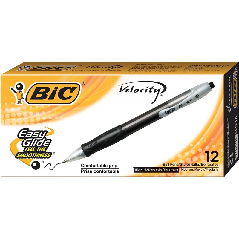 BIC Velocity 개폐식 볼펜, 미디엄 포인트(1.0mm), 블랙, 12개