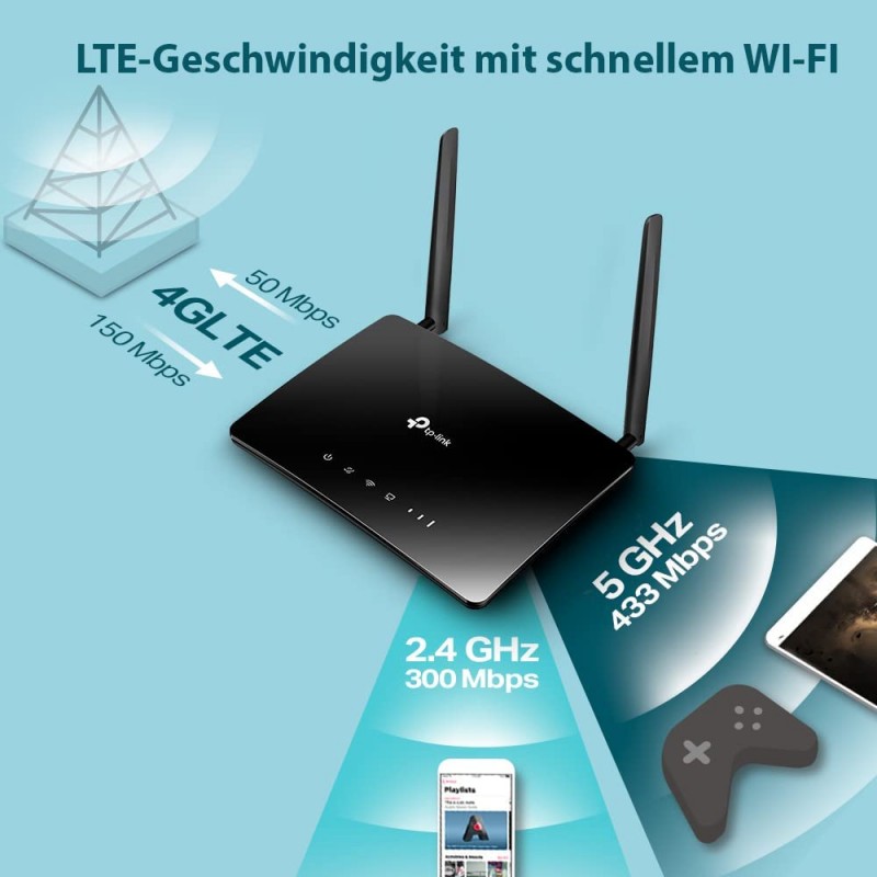 TP-Link Archer LTE 150Mbps WiFi AC 750Mbps 라우터 듀얼 밴드 4G, SIM 카드(Archer MR200)