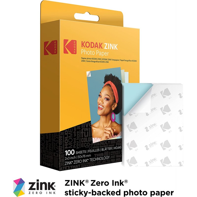 Kodak 코닥 2x3 고급 Zink 포토 용지(100매) Kodak PINTOMATIC, Kodak Smile 및 Step 카메라 및 프린터와 호환 가능