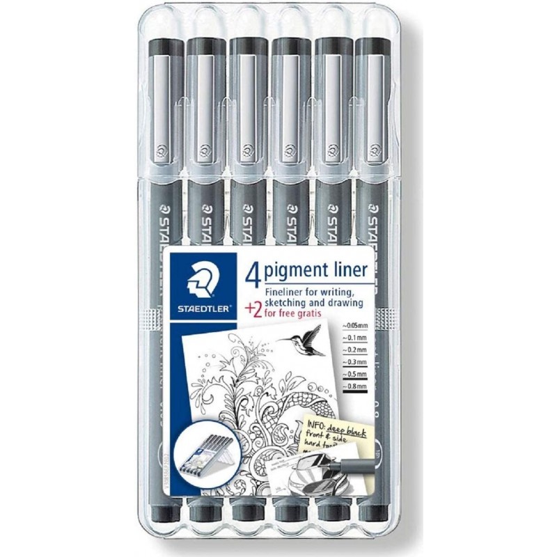 STAEDTLER 피그먼트 라이너 보너스 스케치 라이너 6개 세트 정가 4개(2개 무료), 308 SB6P