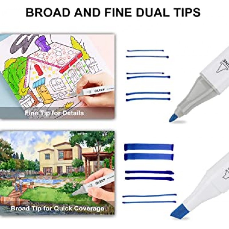 OLEEP 80색 듀얼 팁 아트 스케치 트윈 영구 마커 펜 페인팅용 휴대용