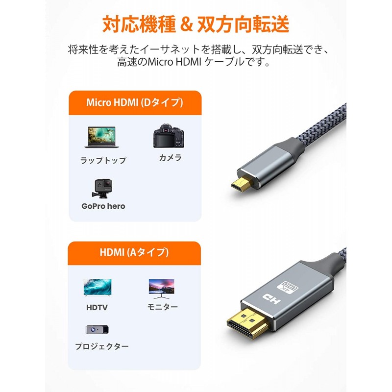 Snowkids 마이크로 HDMI - HDMI 케이블 Micro HDMI to HDMI 3 m (마이크로 typeD 수컷 - type A 수컷)