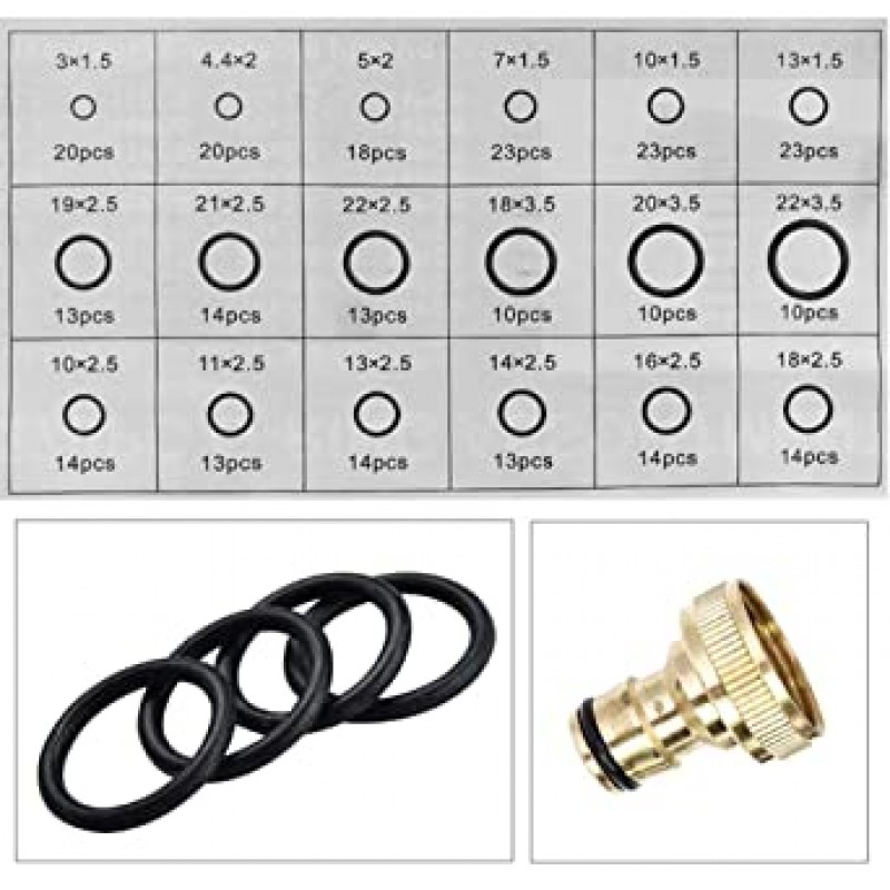 YFFSFDC 씰 O링 세트 니트릴 고무 와셔 올링 18종류 279개 내경 3-22mm