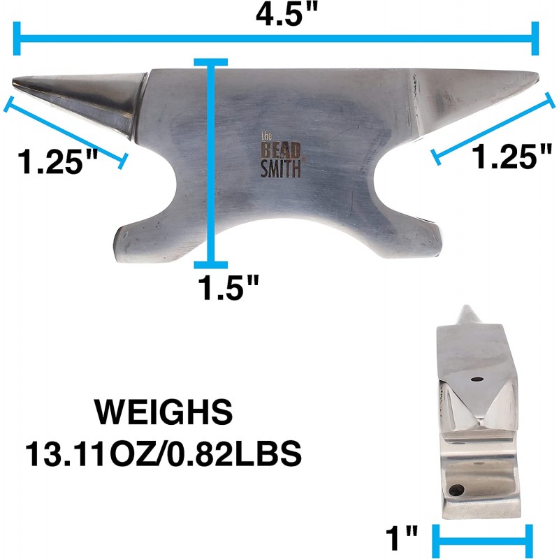 The Beadsmith 듀얼 엔드 경음기 앤빌 미니 크기 2.5 x 1.5인치 118mm 팁 대 팁 13.11oz/0.82lbs – 솔리드 스틸 – 플랫 경음기 및 라운드 경음기 –