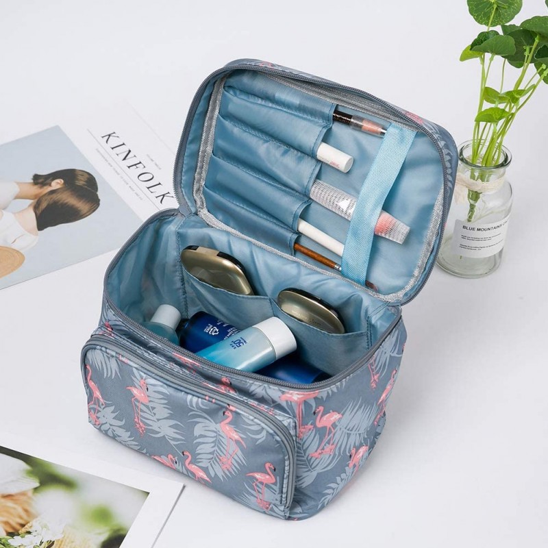 JunNeng 대용량 세면 용품 가방 휴대용 여행 메이크업 가방 접이식 워시 백 플라밍고