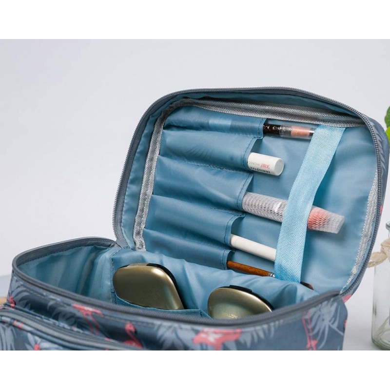 JunNeng 대용량 세면 용품 가방 휴대용 여행 메이크업 가방 접이식 워시 백 플라밍고